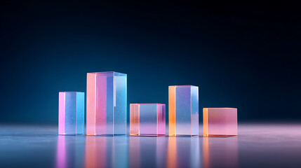 Aufkleber - Glass shapes with colorful refraction 3d render. Isolated on black.