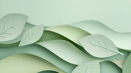 Poster - Abstract Green Paper Waves and Leaves Background with Soft Pastel Colors Design