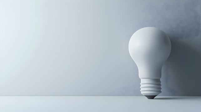 Single white lightbulb on a light gray background.  Simple, minimalist design.  Modern, clean aesthetic.  Focuses on innovation and inspiration