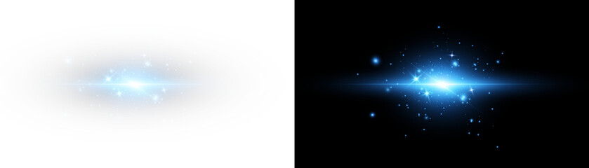 Poster - Futuristic blue light PNG with transparent highlights, glow, sun rays and bokeh sparks. Radiant star effect for modern abstract design, luxurious overlays or colorful visual effects