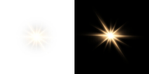 Poster - Png shine gold star. light with sparkle effect. Glowing yellow light, magic star sparks.	
