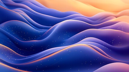 Wall Mural - Abstract blue and gold waves background with glowing particles for modern designs