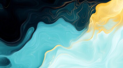 Wall Mural - Abstract fluid art background with gold accents, luxury marble texture in teal and gold
