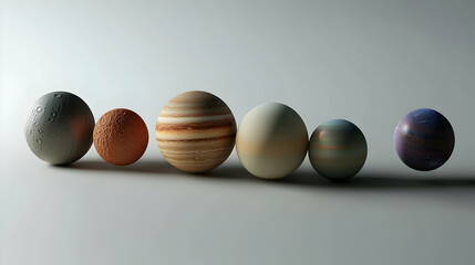 Fototapete - Solar system planets in a row,  showing their relative sizes.  Various surface textures and colors are visible