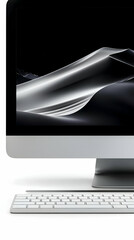 Aufkleber - Modern computer monitor with a sleek keyboard.  A minimalist display with dynamic abstract waves