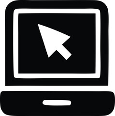 Fototapete - Stylized Black and White Computer Illustration with Cursor on Screen Representing Technology Design and User Interface in a Minimalist and Modern Style black