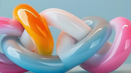 Poster - Abstract Interlocking Chain with Pink Orange and Blue Gradient on Light Blue
