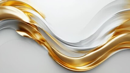 Poster - Abstract Wavy Background with Golden and White Curves in Smooth Metallic Texture