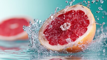 Poster - A refreshing image captures grapefruit slices creating splashes in clear water, symbolizing vitality and the invigorating essence of fresh fruits in a delightful manner.