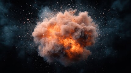Poster - A stunning visual of an explosion showcasing vibrant hues of orange and brown against a dark background, capturing the raw energy of the moment and the power of nature's forces.
