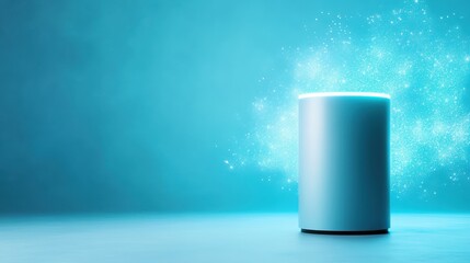 Poster - A sleek modern smart device with a glowing top floating amidst a backdrop of vibrant sparkles, symbolizing innovation and technological advancement in everyday life.