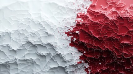 Poster - An abstract composition featuring dynamic patterns in red and white, creating a textured surface that evokes feelings of movement and emotional depth through color.