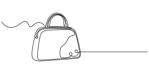 Poster - Woman bag continuous one line drawing. Lady's bag single line art vector illustration, Elegant fashion woman leather handbag in sketch style Continuous One Line Drawing, ladies bag, minimalism, strap.