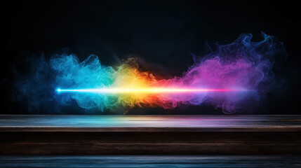 Poster - Colorful light beam creates vibrant smoke effect on stage