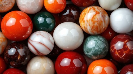 Poster - A vibrant arrangement of smooth, colorful marbles in various textures, showcasing the beauty of natural stones and exquisite craftsmanship in one captivating image.