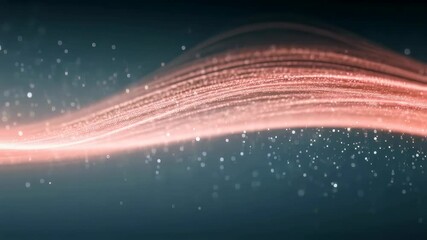 Fototapete - Luminous coral wave of light particles on dark background. Abstract motion graphics for digital art, technology concept. Futuristic animation with copy space.