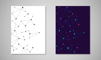 Poster - Vector template for brochure or cover with molecular structure background and connected lines and dots. Medicine, science and digital technology concept