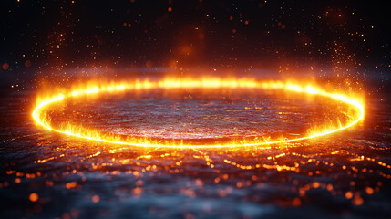 Poster - magical glowing circle with sparks hovering over dark surface