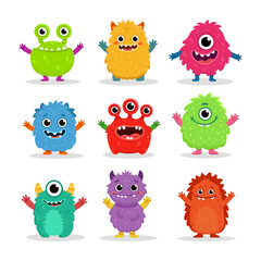 Wall Mural - set of cartoon monsters. Cute monster in flat style. Kids funny character design for posters, cards, magazins. Vector illustration
