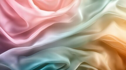 Poster - An artistic representation of flowing, colorful silk fabric showcases a blend of pastel shades, creating a soothing and elegant visual that evokes feelings of tranquility.