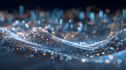 Poster - Abstract Digital Landscape: A mesmerizing visualization of data flowing across a futuristic digital landscape, with glowing particles and dynamic curves creating a sense of motion.