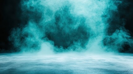 Poster - A dense fog creates an immersive atmosphere with vibrant turquoise hues, adding depth and intrigue to the scene and enveloping everything in an enigmatic embrace.