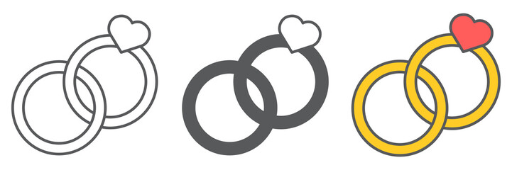 Poster - Wedding rings icon collection, valentines day and love, engagement rings sign vector set graphics, editable stroke linear icon, eps 10