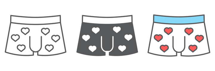 Poster - Men underwear icon collection, valentines day and clothes, sexy underwear sign vector set graphics, editable stroke linear icon, eps 10