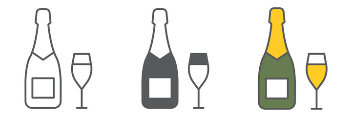 Aufkleber - Champagne bottle with glass icon collection, valentines day and alcohol, champagne sign vector set graphics, editable stroke linear icon, eps 10