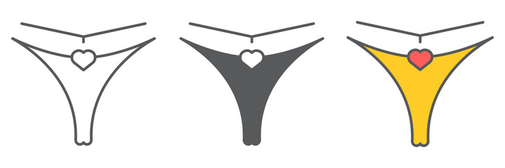 Poster - Sexy women underwear icon collection, valentines day and bikini, g string sign vector set graphics, editable stroke linear icon, eps 10