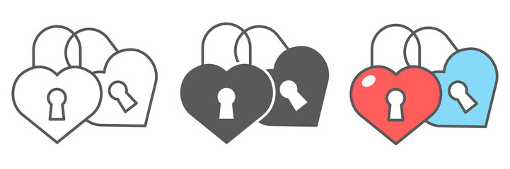 Poster - Love lock icon collection, valentines day and wedlock, love padlock sign vector set graphics, editable stroke linear icon, eps 10