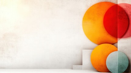 Poster - A composition of colorful, overlapping circular shapes against a textured background, creating a modern and artistic abstract representation of harmony and balance.