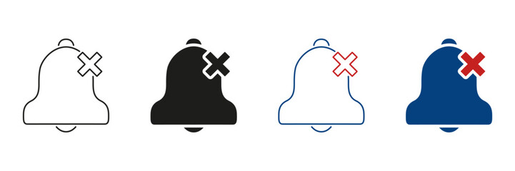 Fototapete - Bell With Cross Line And Solid Icon Set. Notification Muted, Silent Mode, And Alert Off Symbol Collection. Sound Deactivation And Do Not Disturb Feature. Isolated Vector Illustration