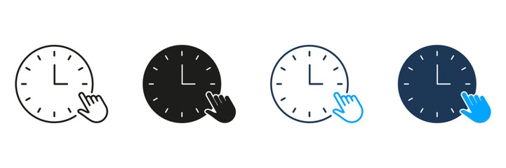 Poster - Clock With Hand Pointer Line And Solid Icon Set. Time Management, Scheduling, And Appointment Setting Symbol Collection. Efficient Planning And Organization. Isolated Vector Illustration