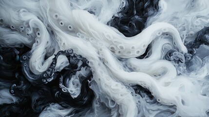 Poster - This abstract image showcases fluid shapes in black and white swirls, evoking a sense of movement and creativity with its unique textures and patterns.
