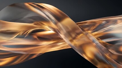 Poster - Amber Bronze Abstract Silk Wave With Flowing Motion on Dark Background