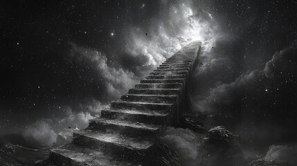 Poster - Mysterious stairway to the cosmos ethereal landscape digital art dreamlike environment wide angle spiritual journey
