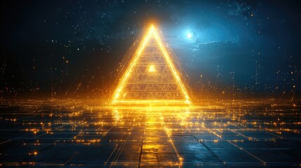 Poster - Illuminated pyramid structure futuristic landscape digital artwork nighttime abstract conceptualization
