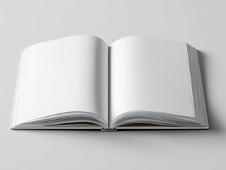 Poster - Open blank book or magazine with white pages on gray background for reading or writing