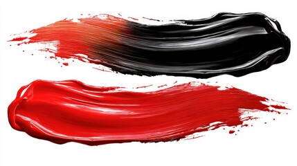Aufkleber - Abstract black and red brush strokes with textured paint effect on white background