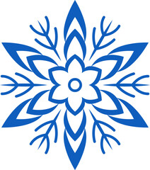 Poster - Stylized blue snowflake featuring intricate floral patterns evokes a festive winter atmosphere, enhancing Christmas and holiday decorations with its elegant and decorative design