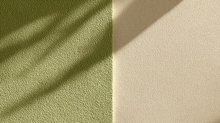 Poster - Close-up of textured wall surface with contrasting green and beige colors and shadows