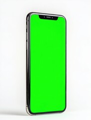Poster - Modern smartphone with a vivid green screen in a sleek design on a light background