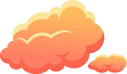 Poster - two cheerful cartoon clouds floating in a bright white sky, featuring a vibrant orange and yellow gr