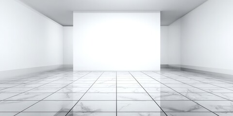 Poster - Bright Minimalist Art Gallery Interior with White Walls and Marble Floor