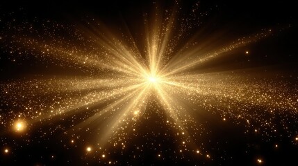 Poster - Bright Golden Light Explosion with Radiant Sparks and Sparkling Particles in Depth