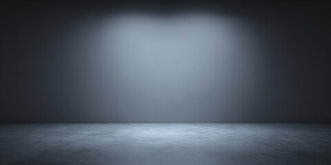 Poster - Empty Dark Room with Focused Light Spotlight on Floor and Wall Background