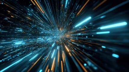 Poster - Abstract digital light streaks with glowing blue particles in motion futuristic background