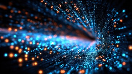 Fototapete - Abstract digital data stream with glowing particles and vibrant lights in motion