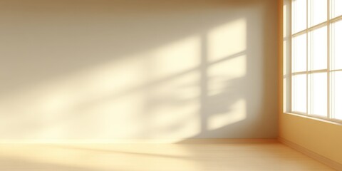 Poster - Bright Sunlight Streaming Through Large Window Illuminates Empty Room with Shadows